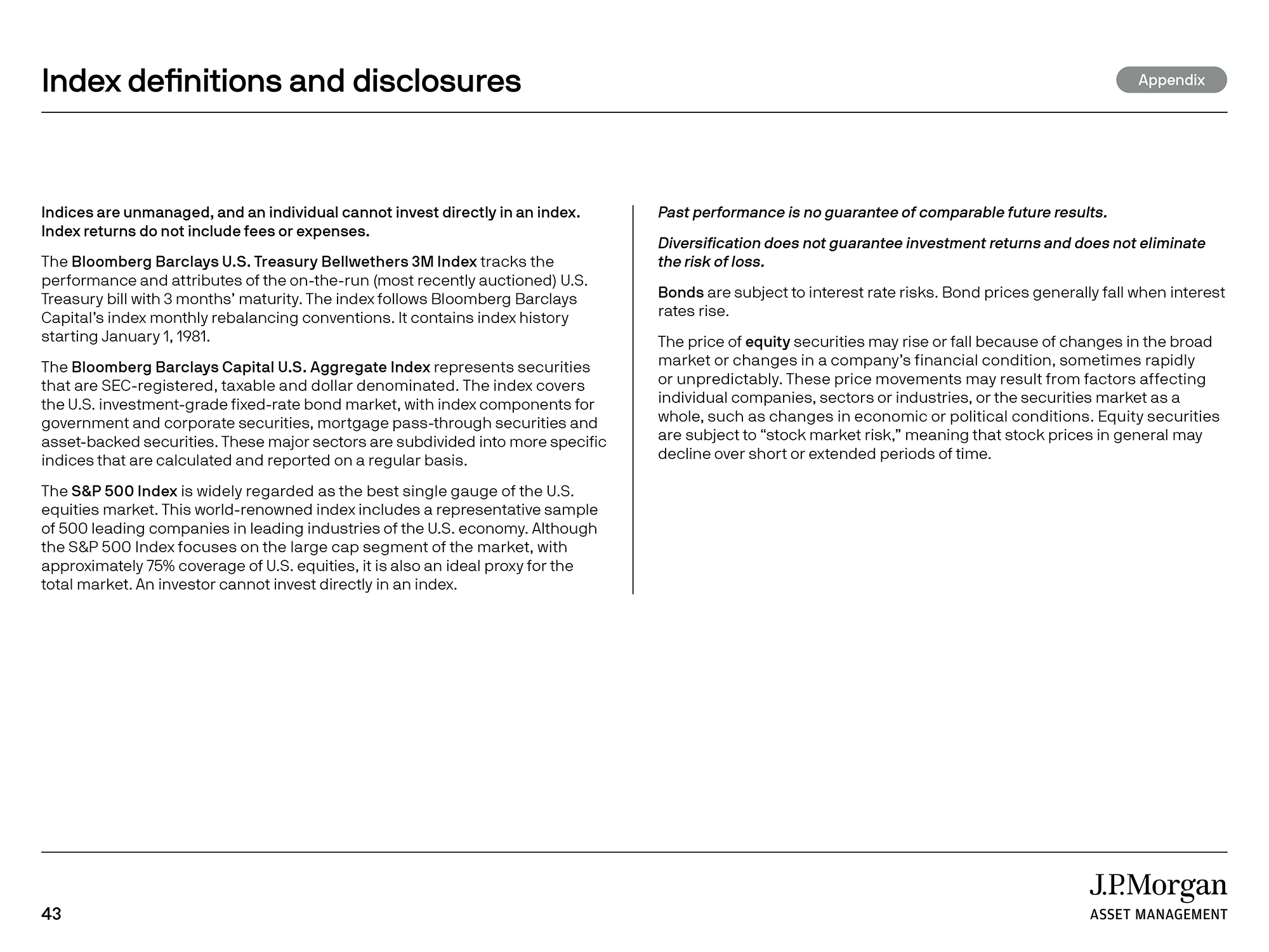 Index definitions and disclosures