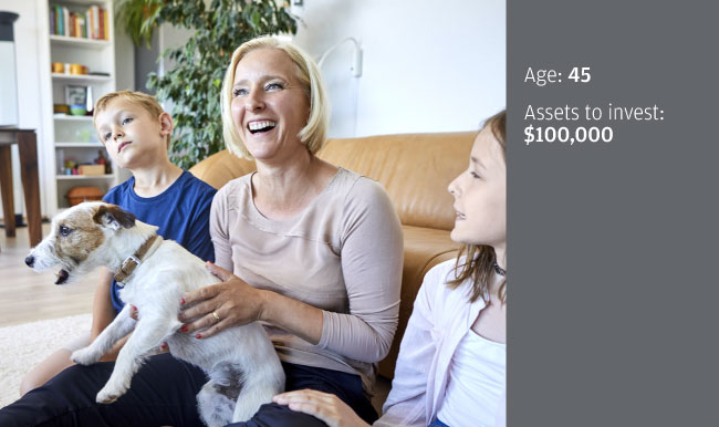image of woman laughing with children and a dog