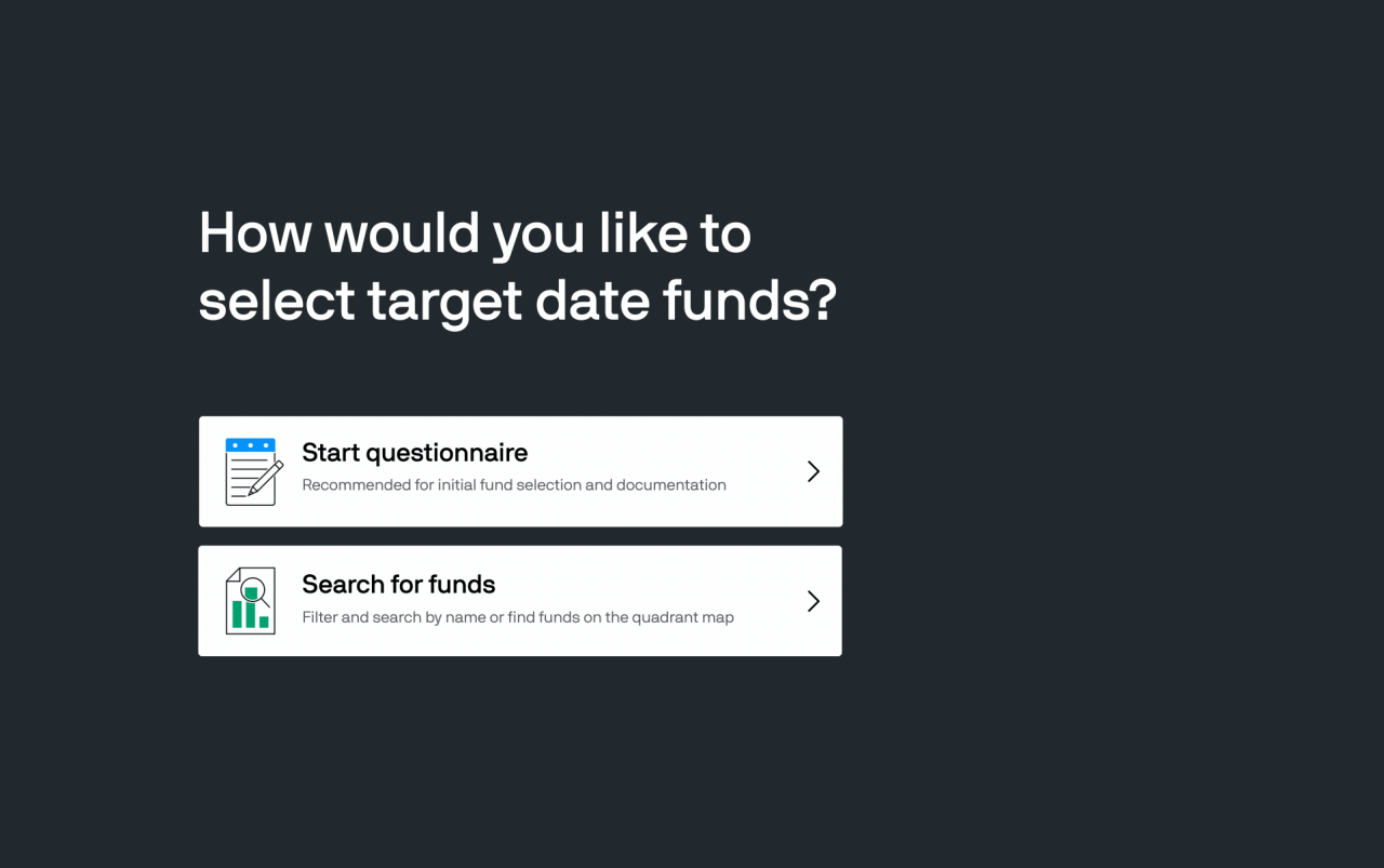 Explanation on how to select funds in Target Date Compass