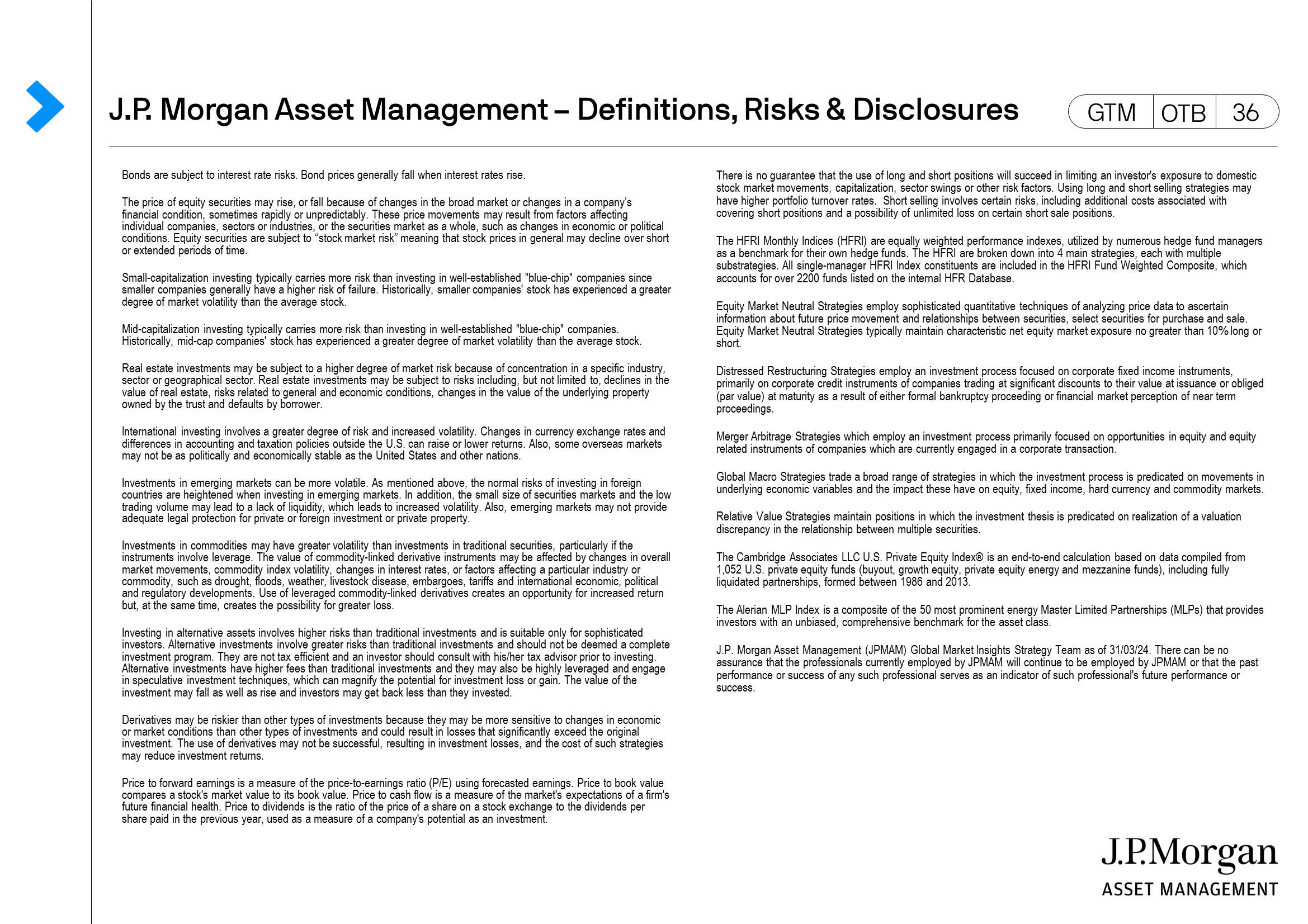 J.P. Morgan Asset Management – Definitions, Risks & Disclosures