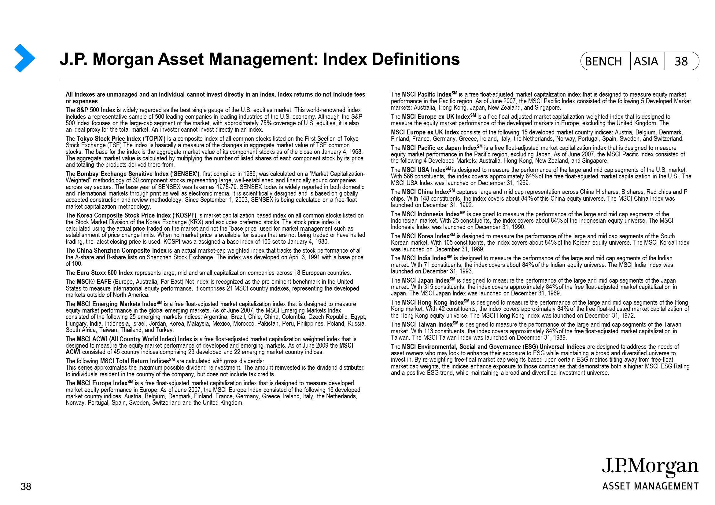J.P. Morgan Asset Management: Index Definitions