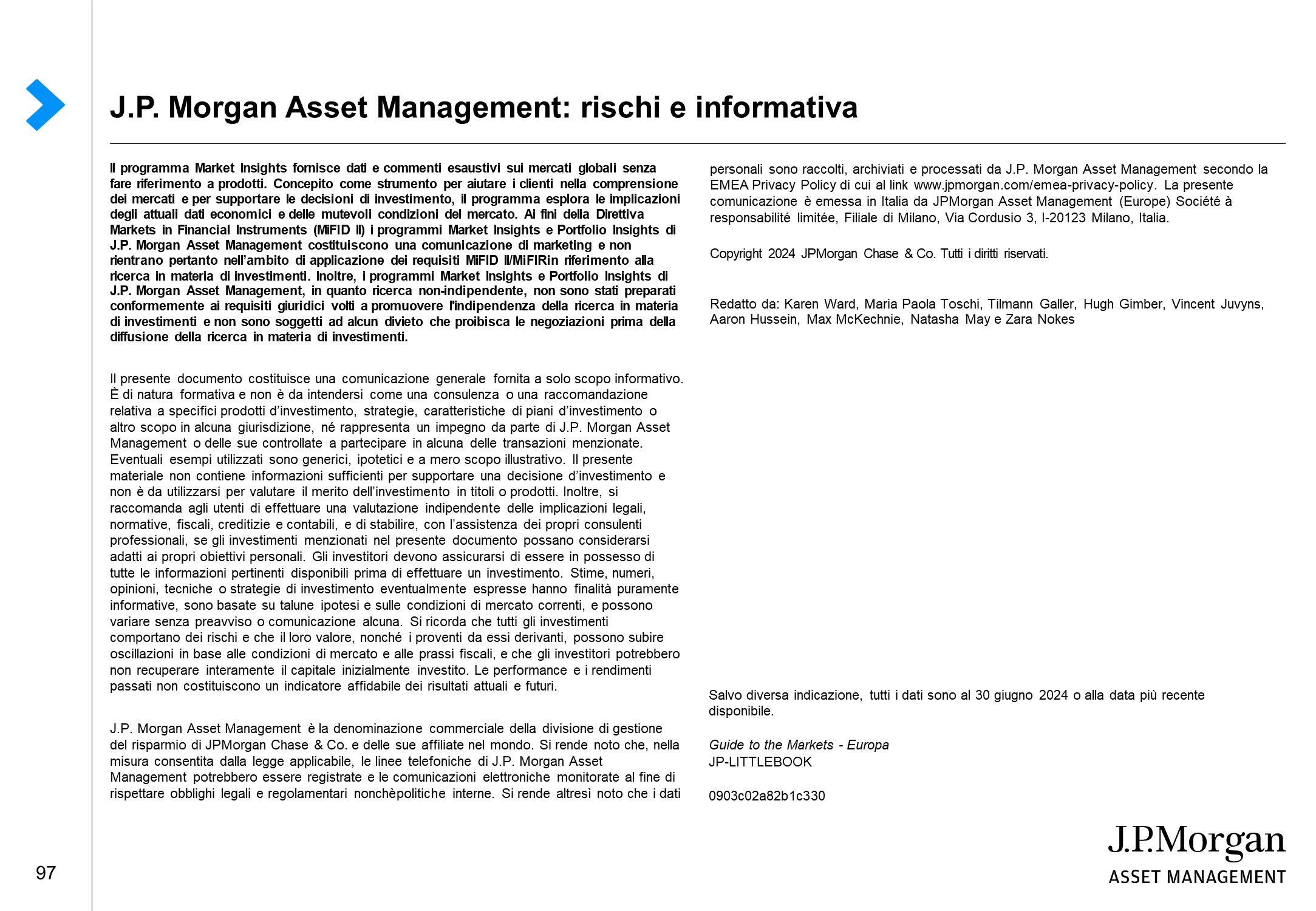 J.P. Morgan Asset Management: rischi e informativa