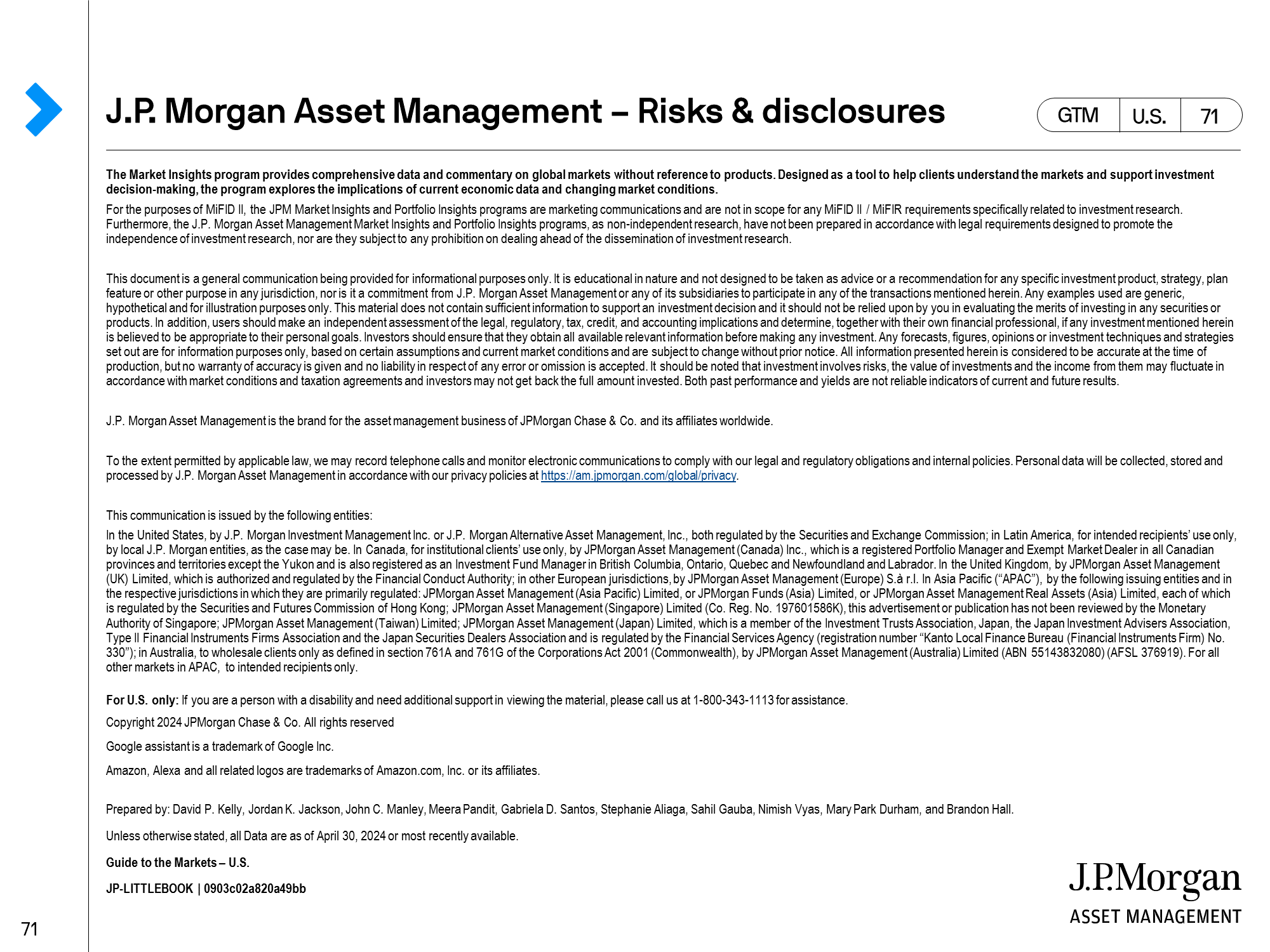 J.P. Morgan Asset Management – Risks & disclosures