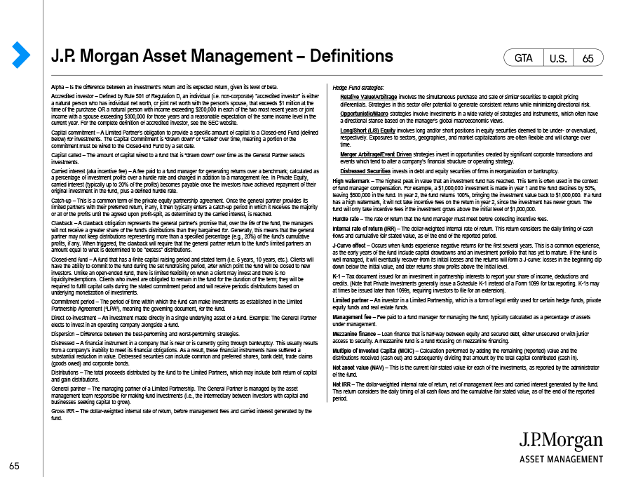 J.P. Morgan Asset Management – Definitions
